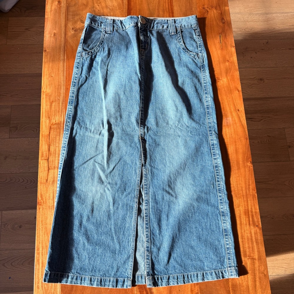 Vintage Hydraulic Women's Long Blue Denim Split Front Skirt Size‎ 13/14